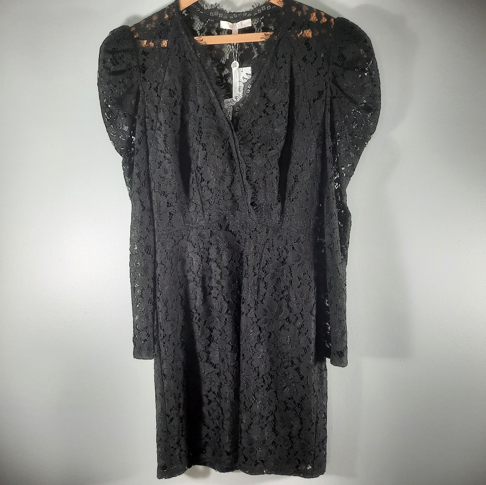 WAYF Black lace leg of mutton slv dress Sz S